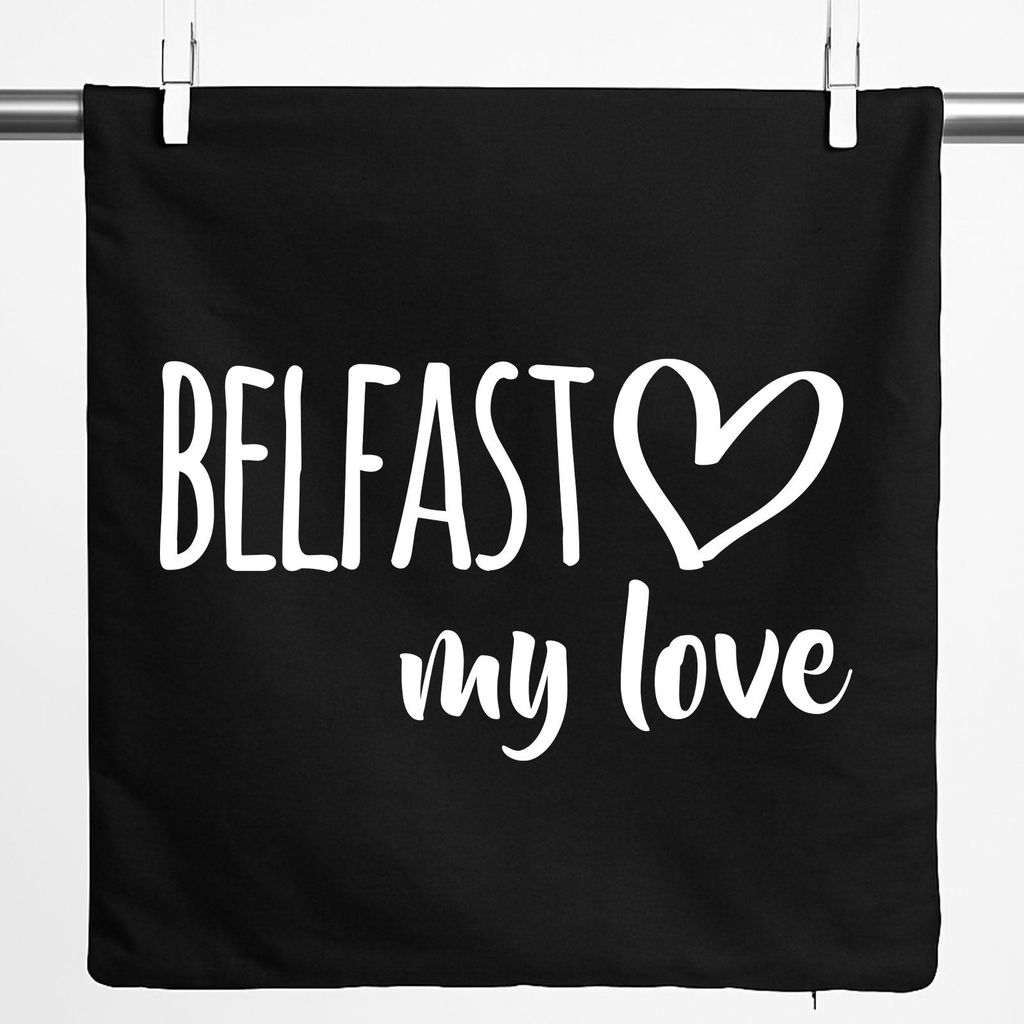 Huuraa Kissenbezug Belfast my love 40x40cm Black Baumwolle Dekokissenbezug Geschenkidee