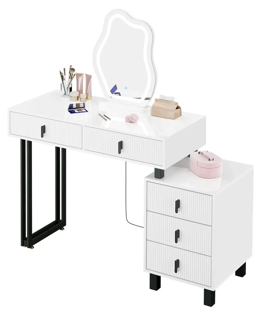 Coiffeuse avec miroir asymétrique et éclairage LED réglable - Blanc - 2