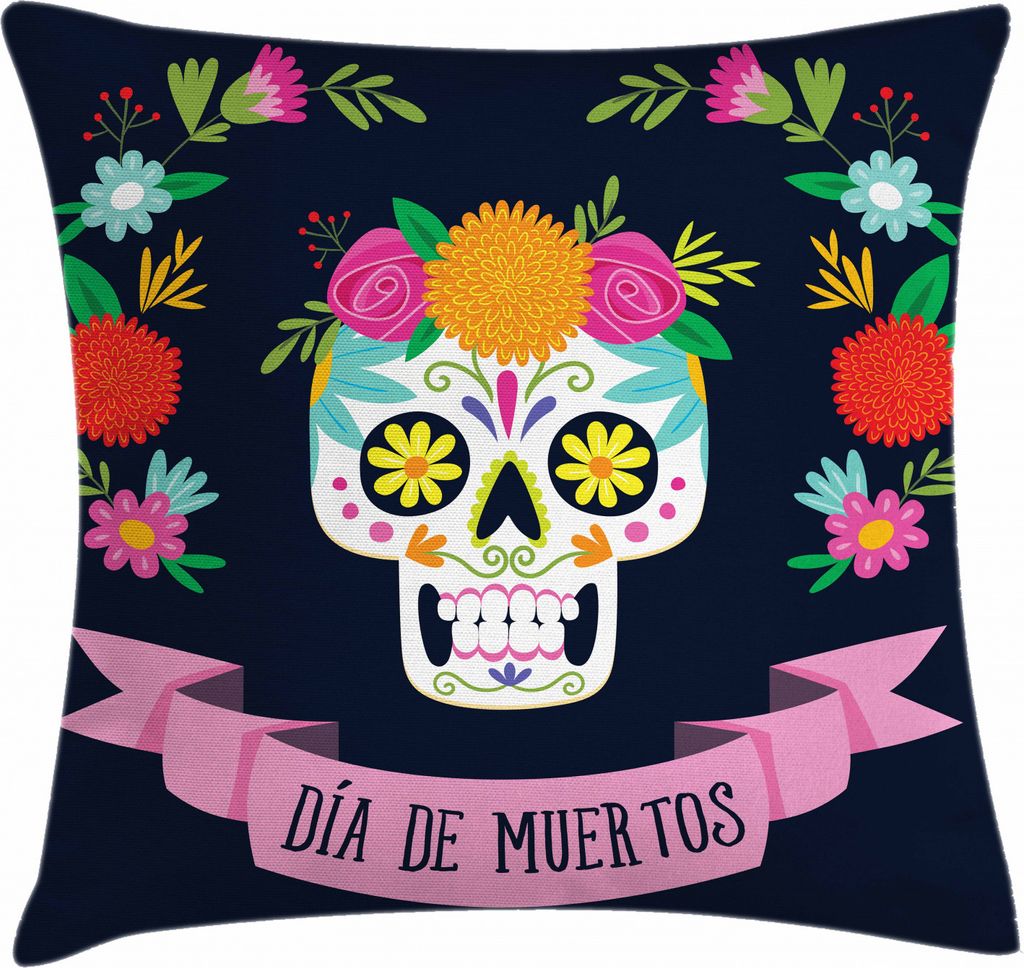 ABAKUHAUS Zuckerschädel Kissenbezug, Bunte Kranz, Kissenbezug Beidseitiges Muster Klarer Digitaldruck Farbfest mit Reißverschluss, 50 x 50 cm, Me...