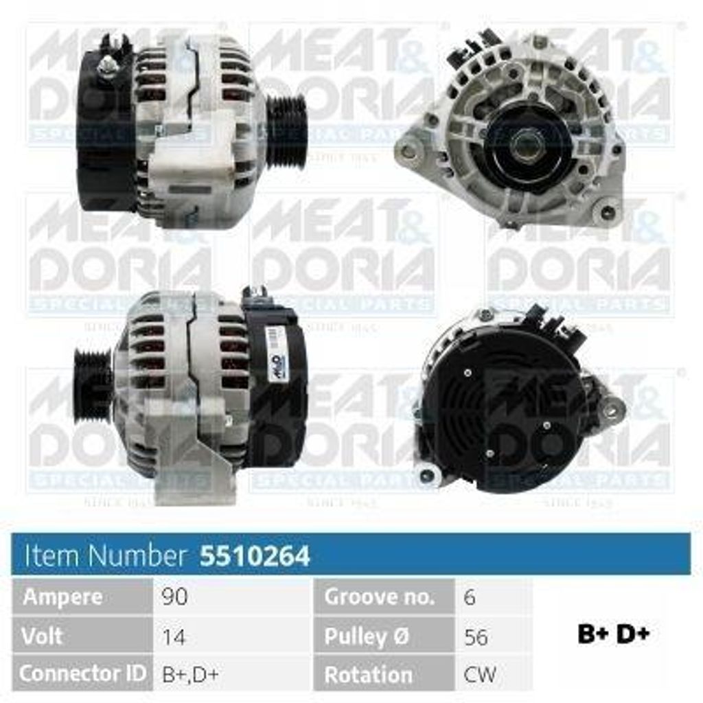 MEAT & DORIA 5510264 Lichtmaschine Generator LiMa 90A 14V passend für MERCEDES-BENZ SLK (R170) E-Klasse Limousine (W210) CLK (C208) E-Klasse T-modell