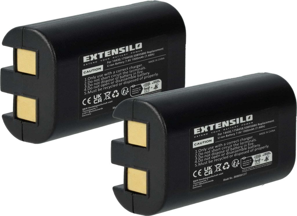 EXTENSILO 2x Akku Ersatz für Dymo S0915380, W003688, 14430, 1758458, S0895880 für Drucker Kopierer Scanner Etiketten-Drucker (1000 mAh, 7,4 V, Li...