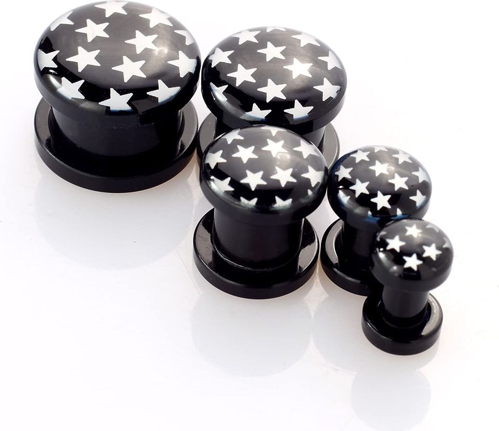 Ohr Flesh Acryl Tunnel Piercing Schwarz Screw On Logo Sterne PDPL.BK/WH.4mm
