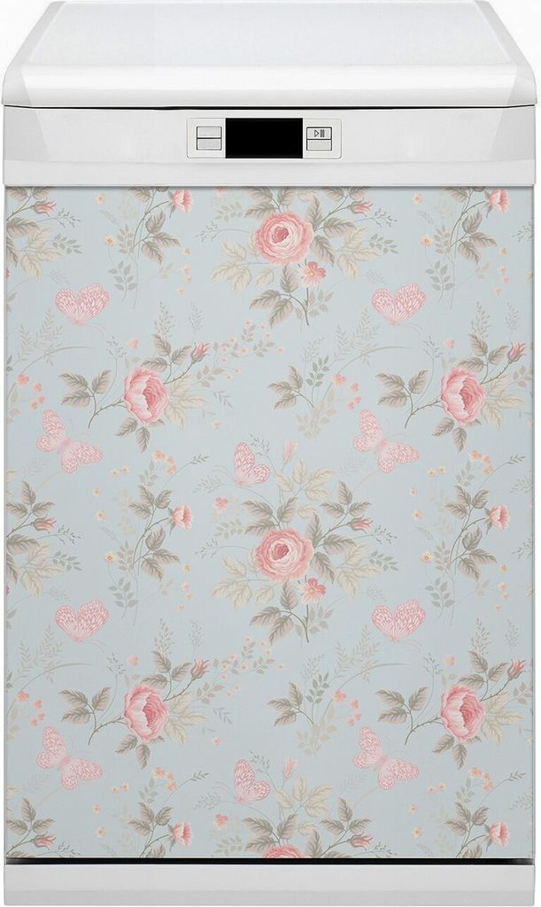 Magnet für Spülmaschine Abwaschbar 45x80 cm Magnet für Spülmaschine Magnetmatte Nachbildung - Rosen und Schmetterlinge