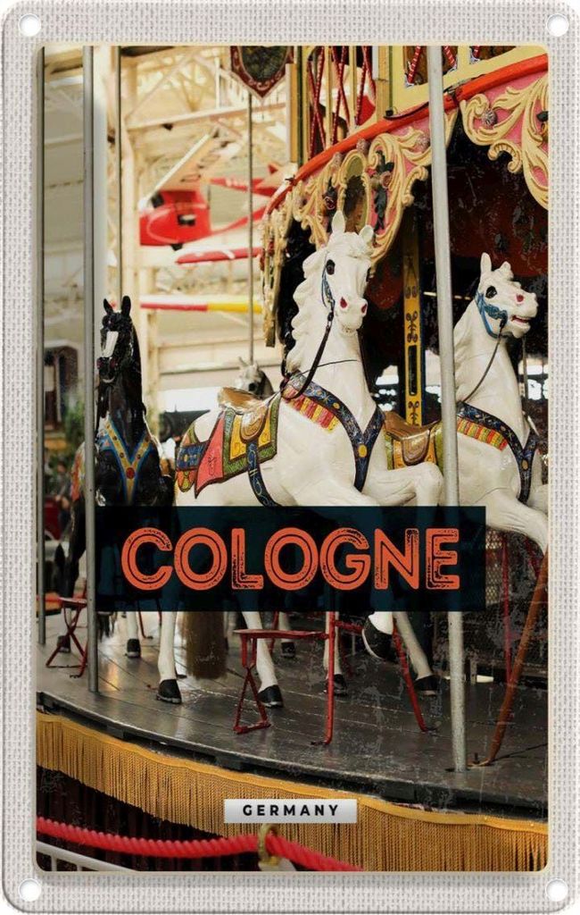 vianmo Blechschild 18x12 cm Köln Deutschland Pferdekarussell Spaß Bildmotiv Reisemotiv Abenteuer Reisen Urlaub