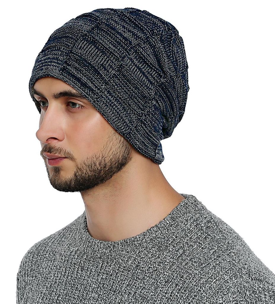 DonDon Herren Wintermütze Beanie mit Teddyfleece - nachtblau weiß