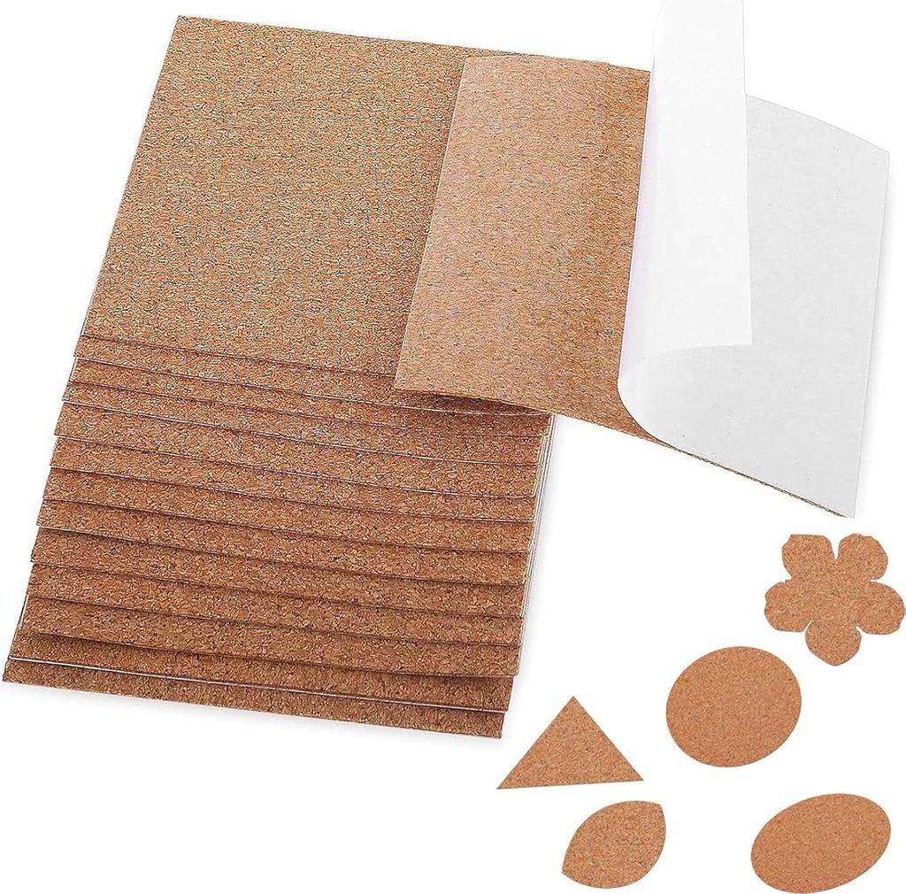 24 Stück Korkplatte Selbstklebend, 1mm Dick Korkplatten, Rechteckig Selbstklebende für Kork Untersetzer, Korkmatte, Tischdekoration, Wanddekorati...