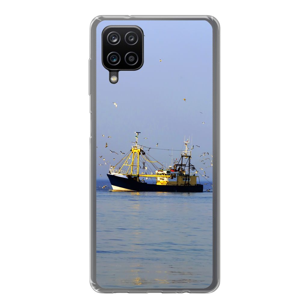 MuchoWow Handyhülle Schutzhülle Hülle für Samsung Galaxy A12 Nordsee - Fischerboot - Vogel Silikon Softcase Handy Hülle - Bild