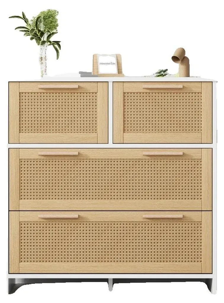 Meuble de rangement 4 tiroirs en rotin pour salon et chambre bohème
