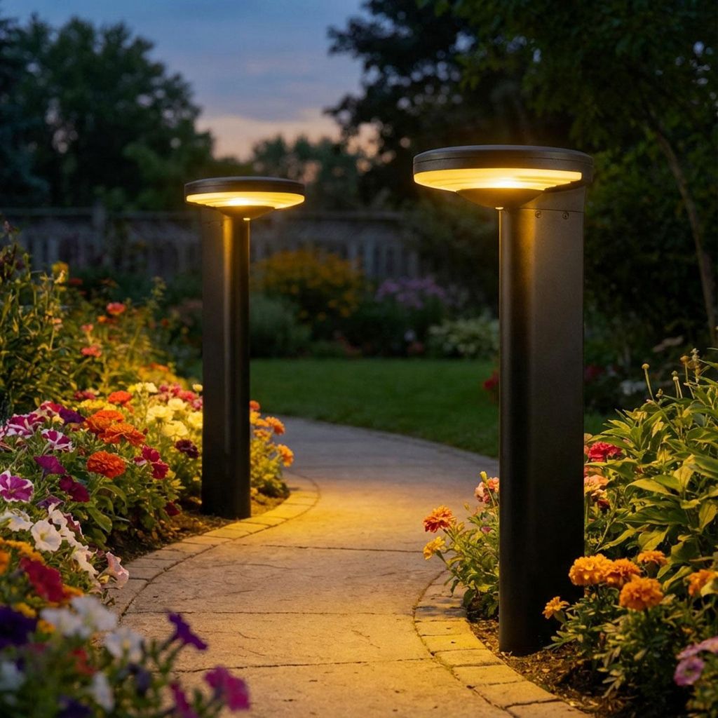 2er-Set Premium Solar Säulen-Wegeleuchte aus Aluminium in Schwarz, 300lm helle SMD-LEDs, Dämmerungssensor & 2 Leuchtmodi, wetterfeste Gartenlampe...