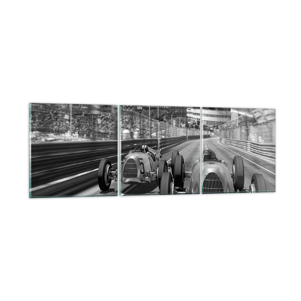 Bilder auf glas - 3 Teile - Formel 1 Retro - 120x40cm - Glasbilder - Wandbilder - Bilder - zum Aufhängen bereit - Wanddekoration aus Glas - Glas B...