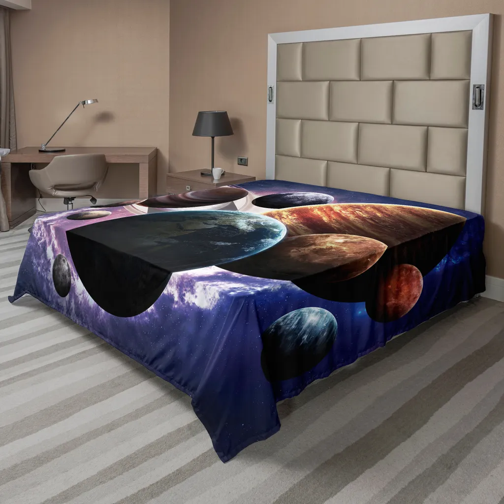 Drap plat décoratif imprimé Galaxie et Planètes en tissu très doux