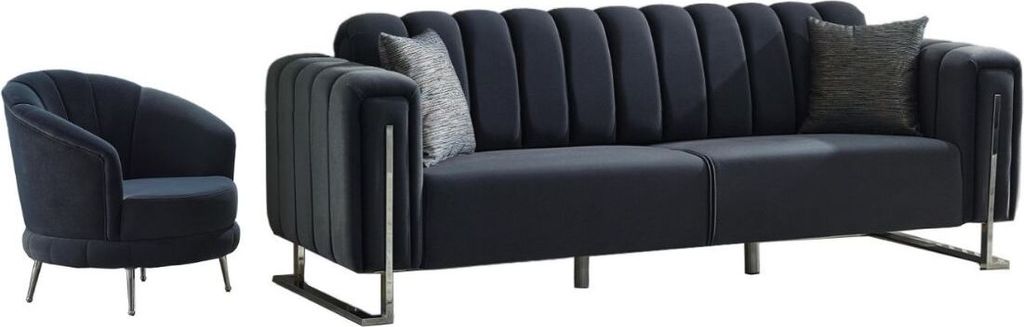 Villa Möbel Sofa Set Himalaya Anthrazit Stellvariante:3+1 Relax- und Bettfunktion, pflegeleichter Mikrofaser Samtstoff