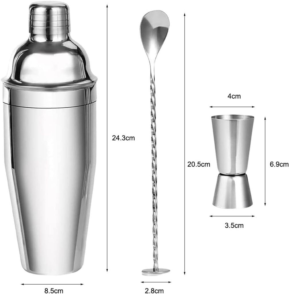 CEWROM Cocktail Shaker Set - 3-teilig Mit 400ml Glas & Edelstahl Sieb