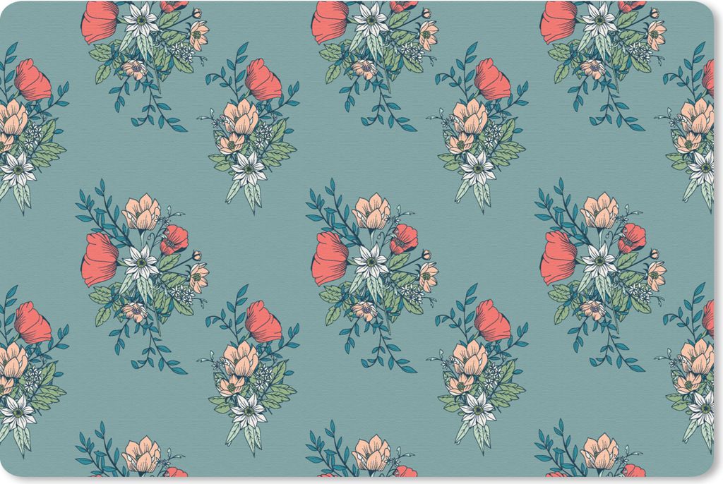 MuchoWow Mauspad Mousepad Blumenstrauß - Muster - Blumen - Mohn 27x18 cm - Mousepads - Maus Mat - Pad - Mausunterlage - Büroartikel - Desk Matten