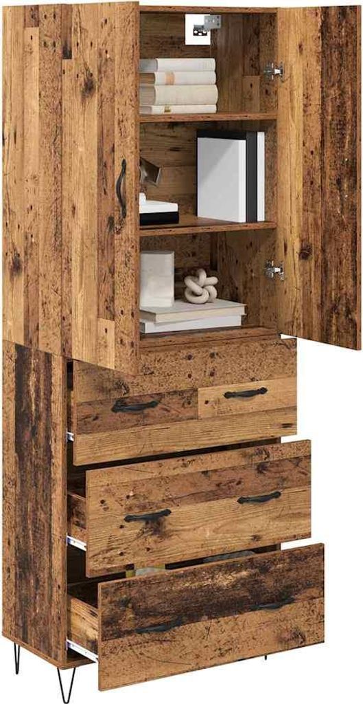 Cloris Designermöbel Highboard mit Schubladen 2 pcs - Montage erforderlich - Altholz Ingenieurholz und Glas - 2026Neu585951 - Kommoden