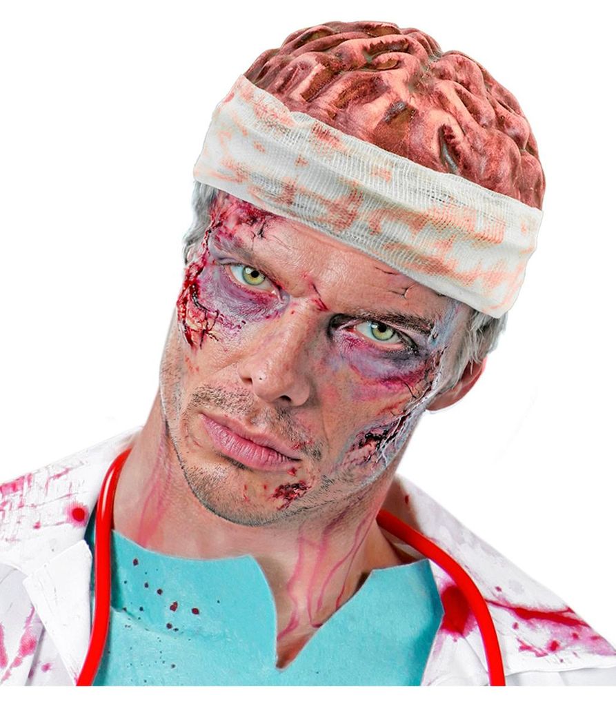 Blutiges Gehirn Kappe mit Verband – Halloween Gehirn Produktbild 