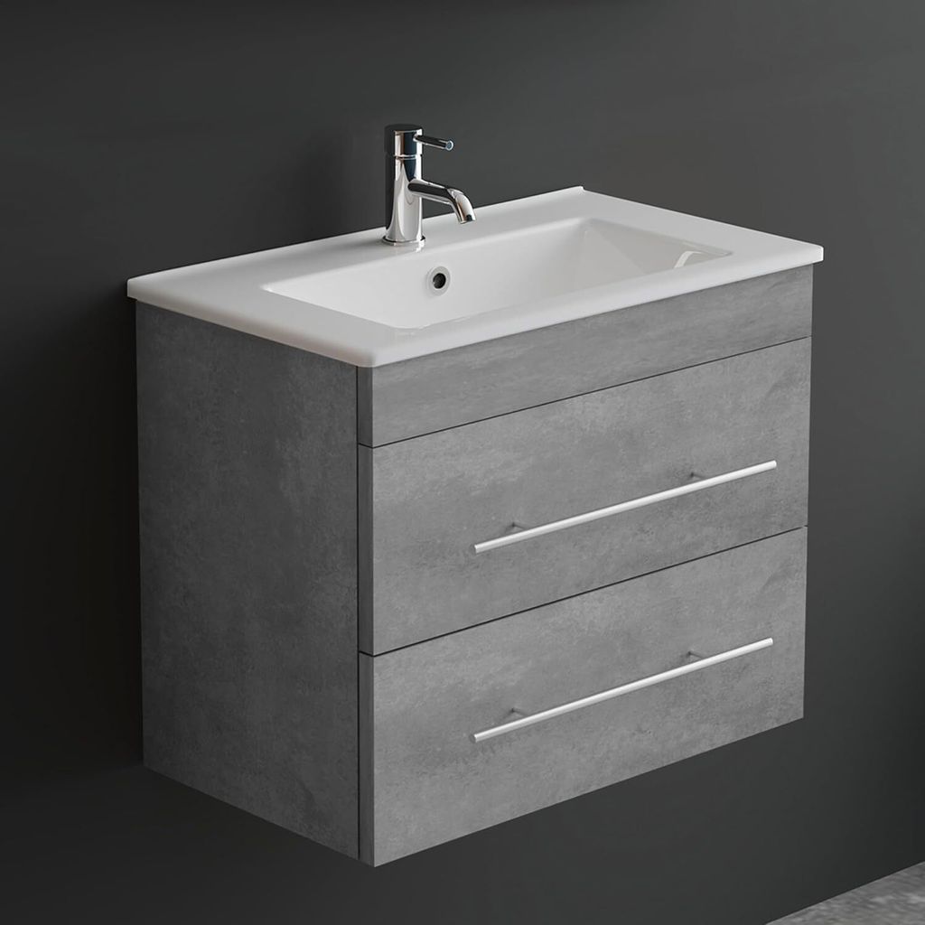 Alpenberger Waschbecken Badezimmer Waschtisch mit Unterschrank 60 cm Breit Hängend | Gäste WC Waschbecken mit Unterschrank Bad Möbel Modern Set ...