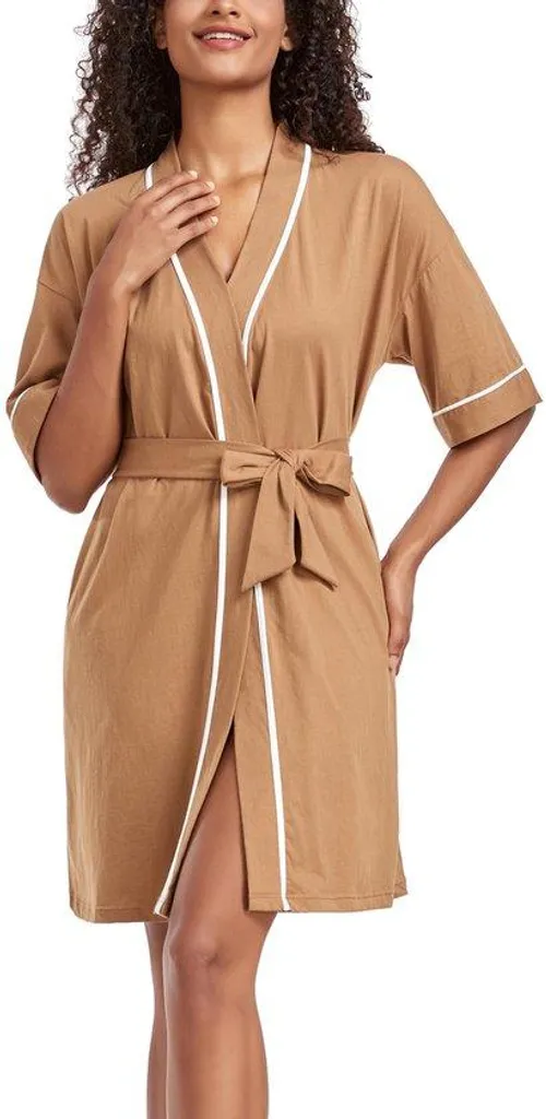 Peignoir de nuit léger femme en coton contre la chaleur estivale Marron
