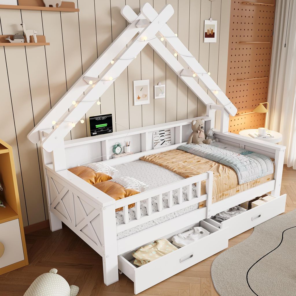 OKWISH Lit Banquette 90x200 cm - Lit Enfant Forme Maison Image du produit 