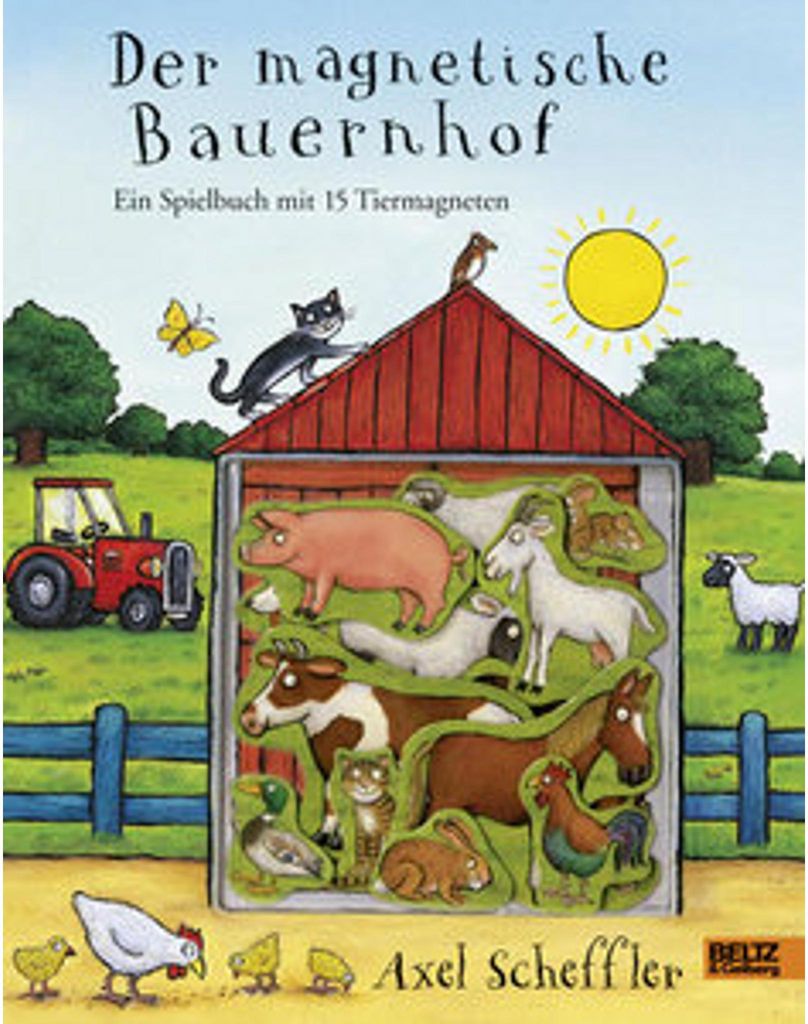 A children's book cover showing a farm scene with magnetic animals.