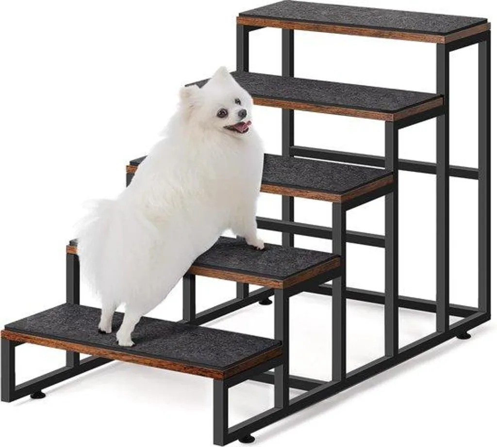 Escalier pour animaux 5 marches en bois et métal pour canapé marron