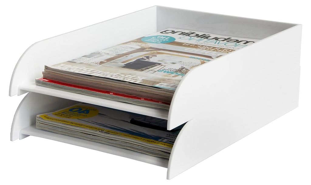 Stapelbare Briefablage aus transparentem Acryl in glänzendem Weiß