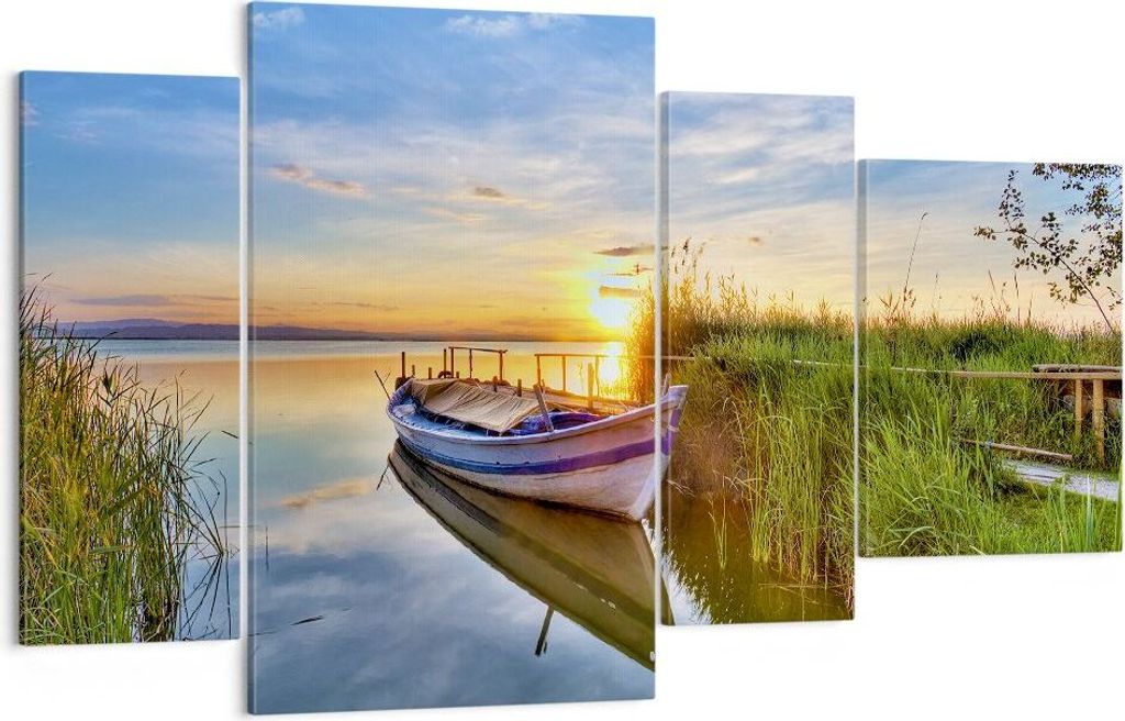 Bild auf Leinwand - Leinwandbild - See Boot Wasser - 120x70cm - Wand Bild - Wanddeko - Wandbilder - Leinwanddruck - Bilder - Kunstdruck - Wanddekor...