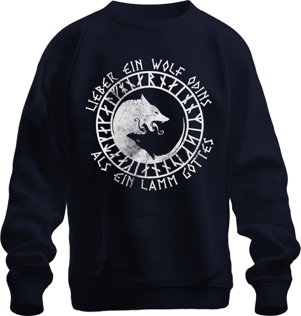 Lieber Wolf Odins als Lamm Gottes nordisch Runen Symbol Gothic Uni Sweatshirt Pullover, Navy, XL