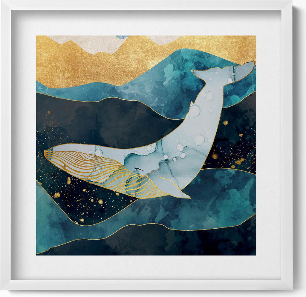 Abstrakter Wal– Wandbild mit Rahmen – Gerahmtes Bild – Wanddekoration – 50x50 cm – Weiß Rahmen
