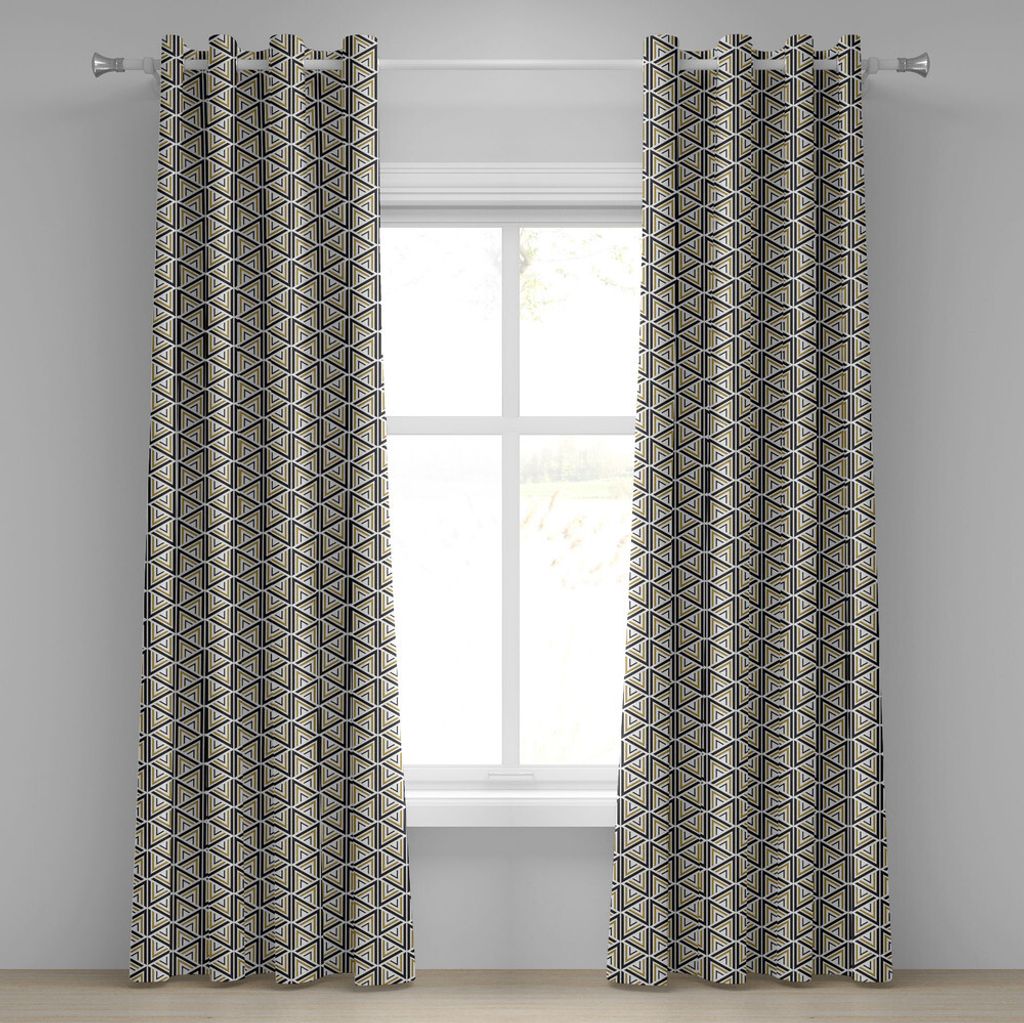 ABAKUHAUS Geometrisch Ösenvorhang, Modernes stilvolles Dreieck und Diamant, die Linie Tiling-Zahl-Bild wiederholt, Dekorative 2-Panel-Fenstervorh...