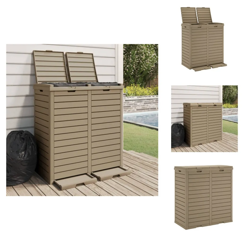 Cache-poubelle d'extérieur Double Porte Brun Clair en Résine vidaXL 78 cm