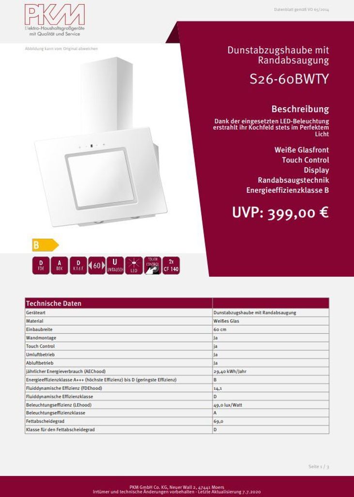 PKM Dunstabzugshaube mit Randabsaugung Kopffreihaube Produktbild 8