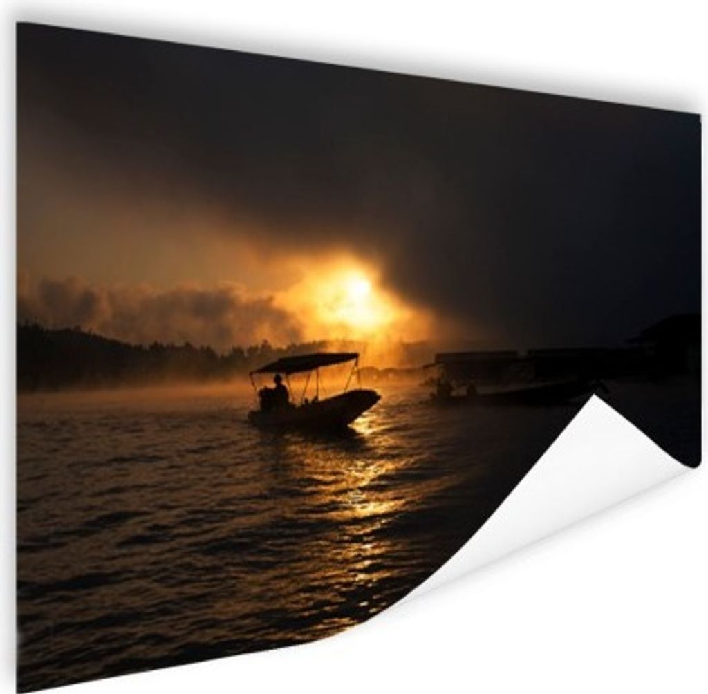 MuchoWow Poster Boot mit Nebel im Sonnenuntergang 180x120 cm - Fotoplakat