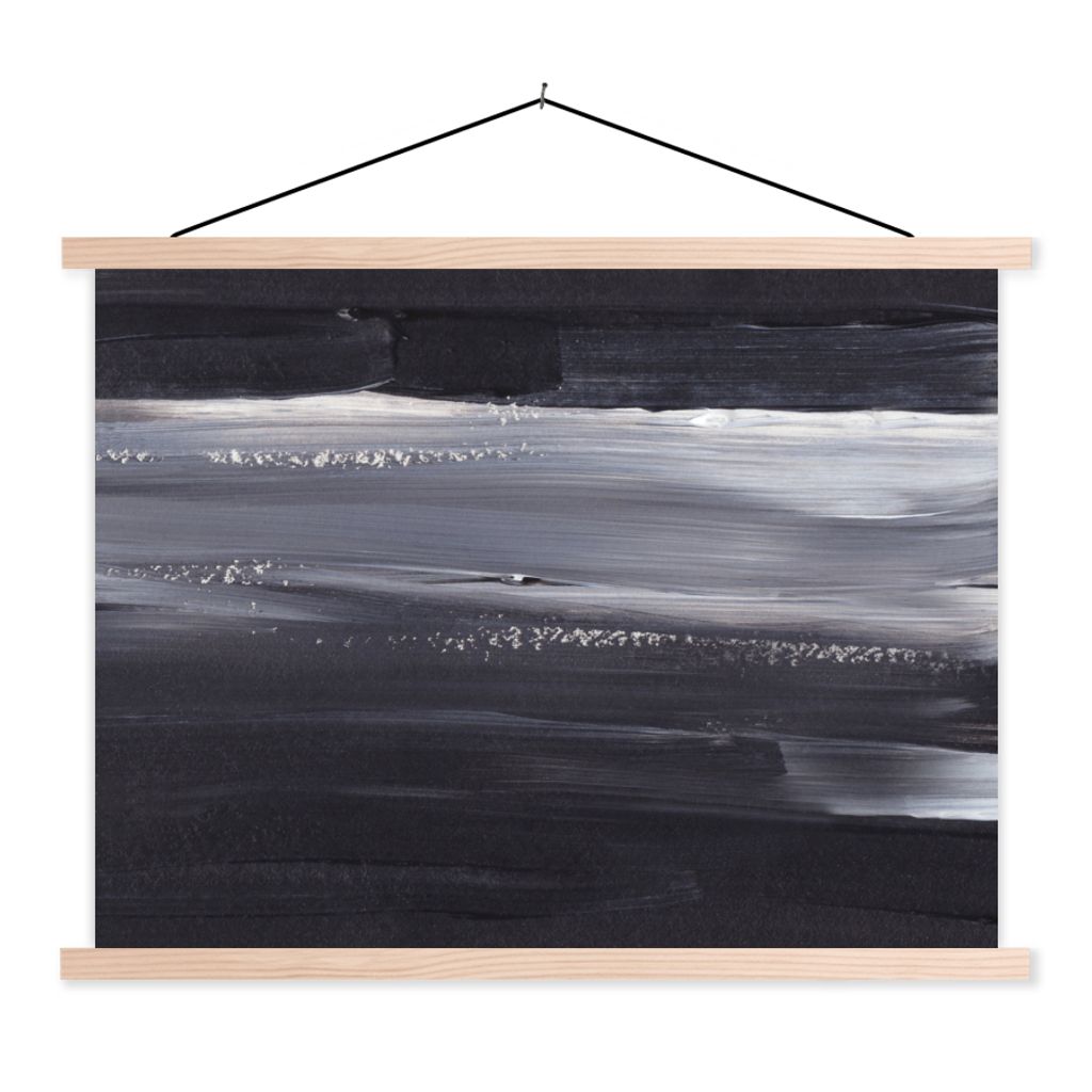 MuchoWow Textilposter Farbe - Abstrakt - Schwarz 120x90 cm mit holzfarbenen Rahmen - Magnetisch