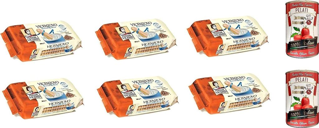 6x Matilde Vicenzi Savoiardi buon mattino Löffelbiskuits 300 g kekse Frühstück + Italian Gourmet 100% italienische geschälte Tomaten dosen 2x 400g