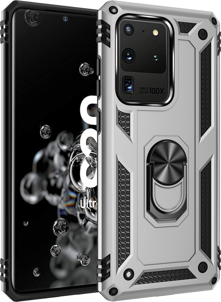 LaimTop Galaxy S20 Ultra Hülle, Hybrid Robuste Rüstung Drehbarer Ring Halter Ständer Dual Layer Hard PC + TPU Stoßfest Schutzhülle für Samsun...