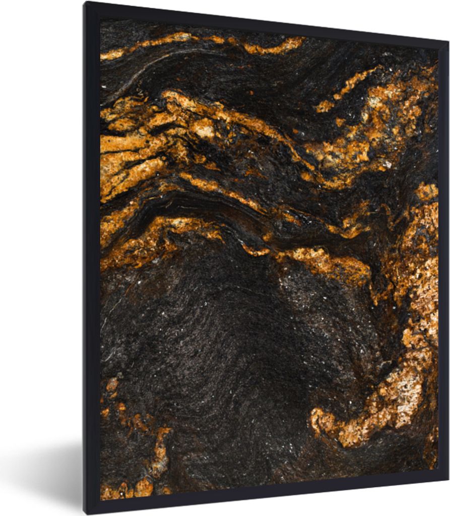 MuchoWow Gerahmtes Poster Marmor - Limette - Schwarz - Gold - Marmoroptik - Luxus 60x80 cm - Poster mit Schwarzem Bilderrahmen Wandposter Rahmen ...