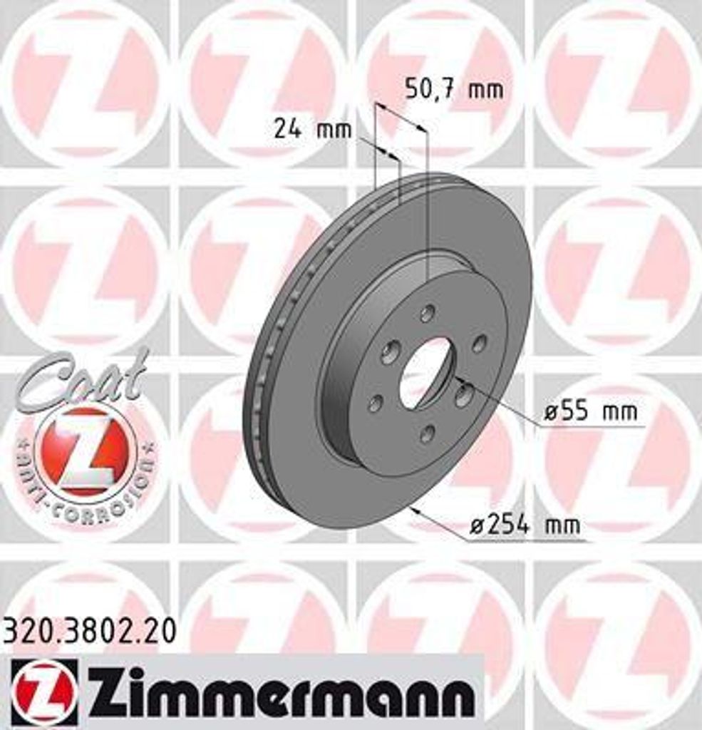 ZIMMERMANN 320.3802.20 Bremsscheibe OE 51712FD300 kompatibel mit Rio
