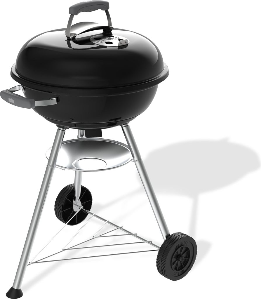 Weber Holzkohlegrill Compact Kettle 47 cm – Verchromter Rost, Dreifuß mit Rollen, Schwarz