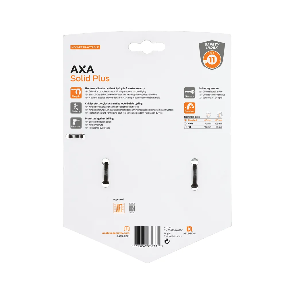 Antivol de Cadre AXA Solid Plus Art 2 pour Vélo de Ville et Electrique