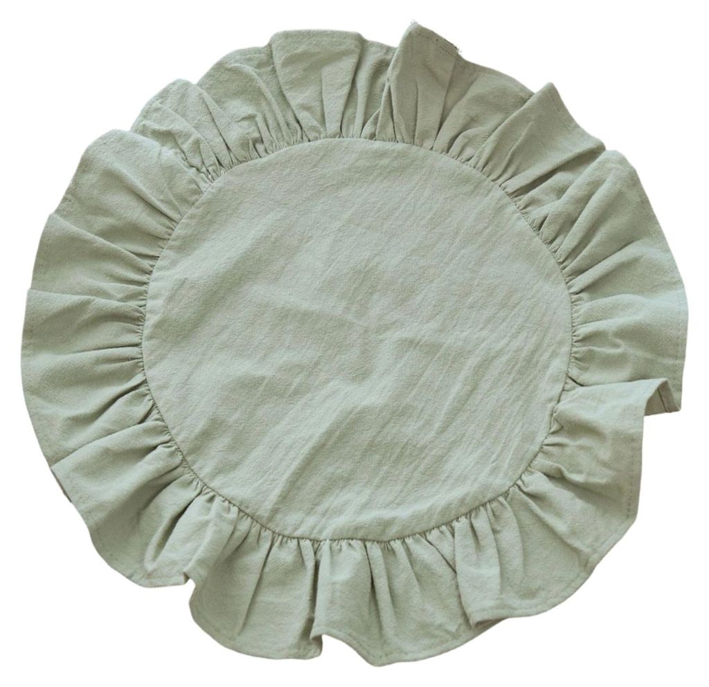 Rustikales Platzset, einfarbig, rund, mit Rüschenrand, ideal für Nachmittagstee, weiche, gewaschene Baumwolle, für Esszimmer, Küche und Partys.