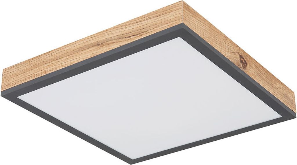 LED Deckenlampe in opal weiß und Holzoptik