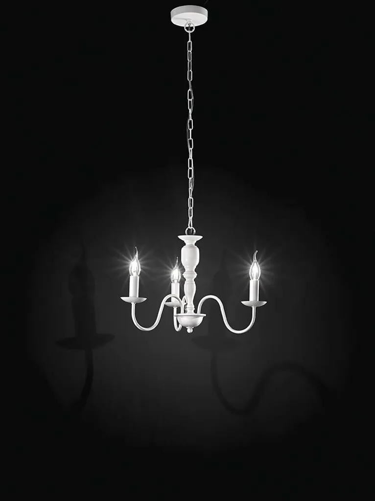 Lustre Blanc Réglable en Hauteur, Suspension Métal 3xE14 Style Moderne