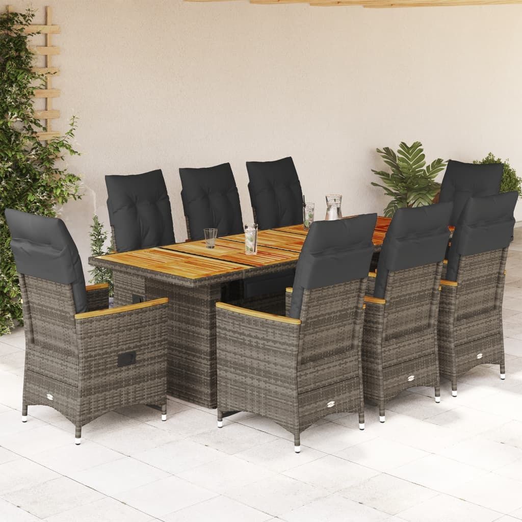 Maison Exclusive - 9-tlg. Garten-Bistro-Set mit Kissen Grau Poly Rattan