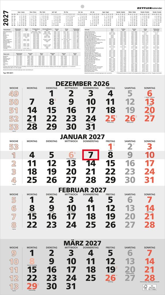 4-Monatskalender rot 2027 Produktbild 