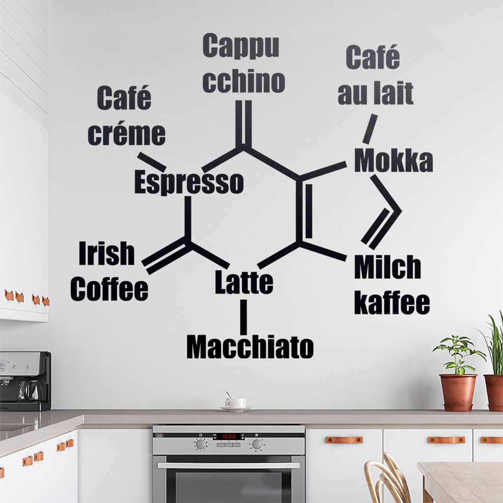 Kaffeesorten Formel Wandtattoo in 6 Größen - Wandaufkleber Wall Sticker - Dekoration, Küche, Wohnzimmer, Schlafzimmer, Badezimmer