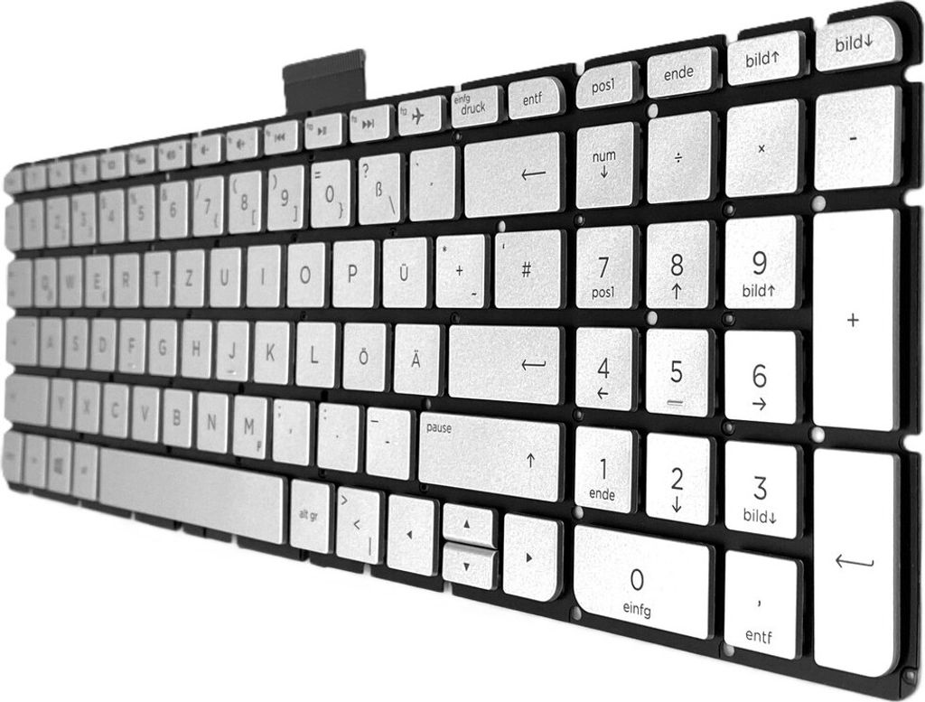 Tastatur - Farbe: Silber - mit Beleuchtung - ohne Rahmen Deutsches Tastaturlayout kompatibel für HP Pavilion 15-BW