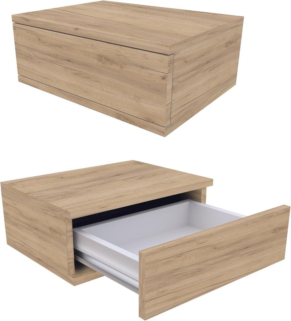 Happy Babies Hängender Nachttisch Weiß Wandregal mit Schublade Nachtkonsole Deco für Schlafzimmer Eleganter Nachtkommode, Set bestehend aus 2 St...