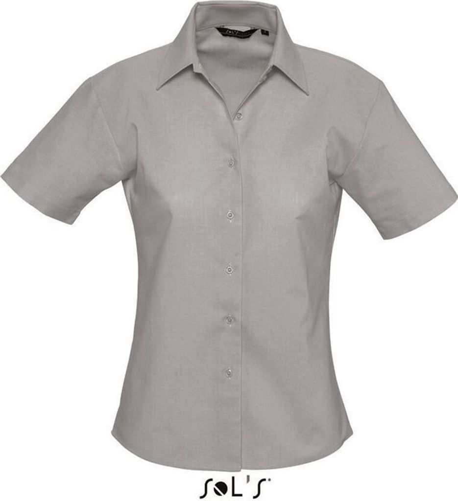 SOL'S Damen Bluse Kurzarm Freizeit Business Shirt Hemd Oberteil, Größe:M, Farbe:Silber