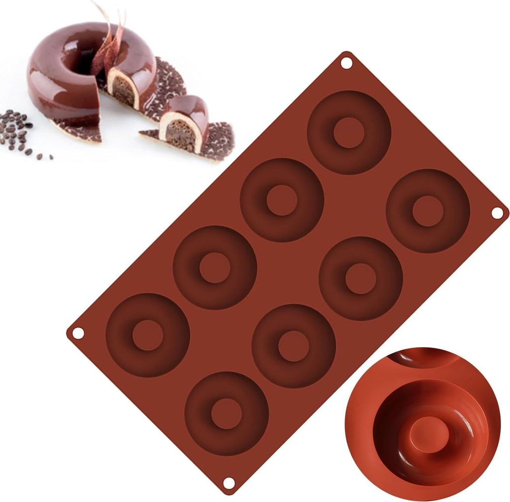 Siliconen Donut Backform 8 Formen - Antihaftbeschichtung - Geeignet für Donuts, Bagels, Muffins